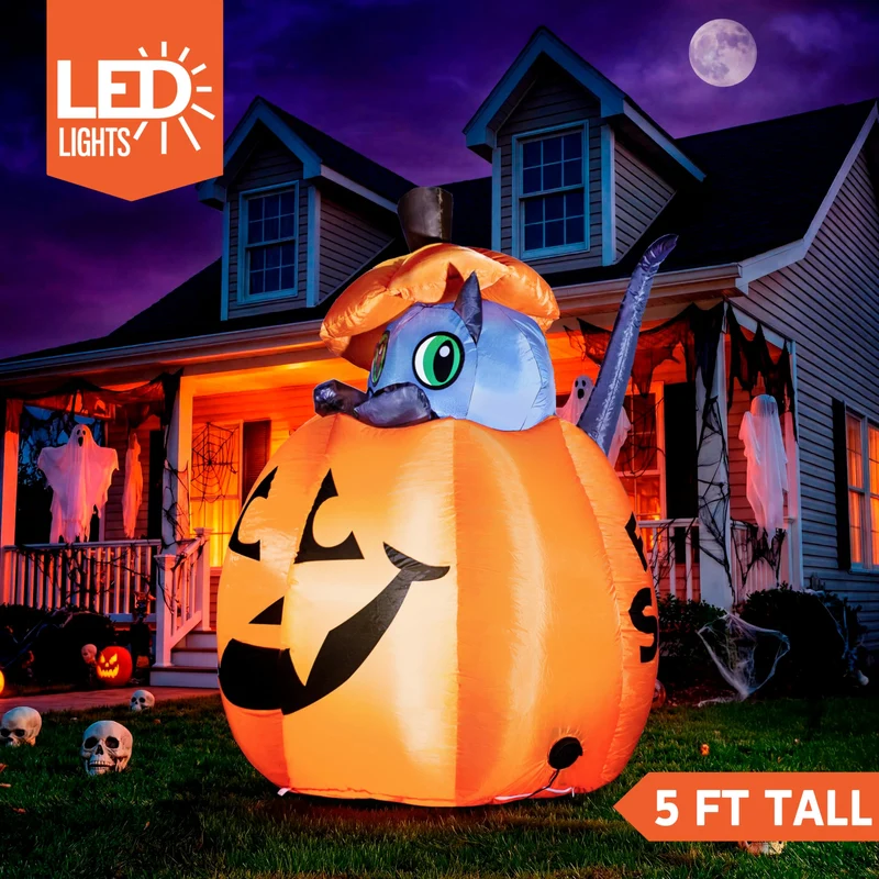 Joiedomi 5 FT Animated Pumpkin Inflatable with Cat - LED Outdoor Decor