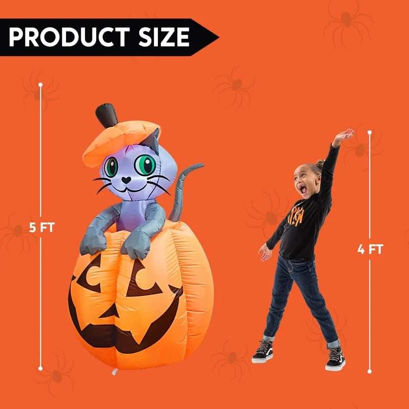 Joiedomi 5 FT Animated Pumpkin Inflatable with Cat - LED Outdoor Decor