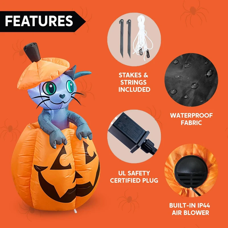 Joiedomi 5 FT Animated Pumpkin Inflatable with Cat - LED Outdoor Decor