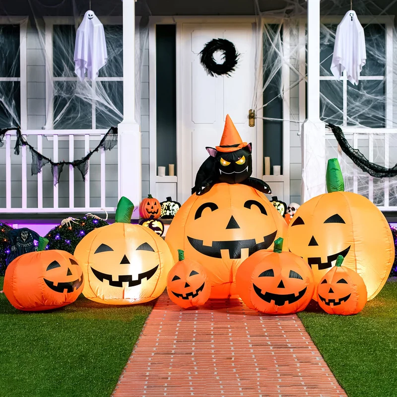 Joiedomi 7 FT Halloween Inflatable Pumpkin & Witch Cat - LED Outdoor Decor