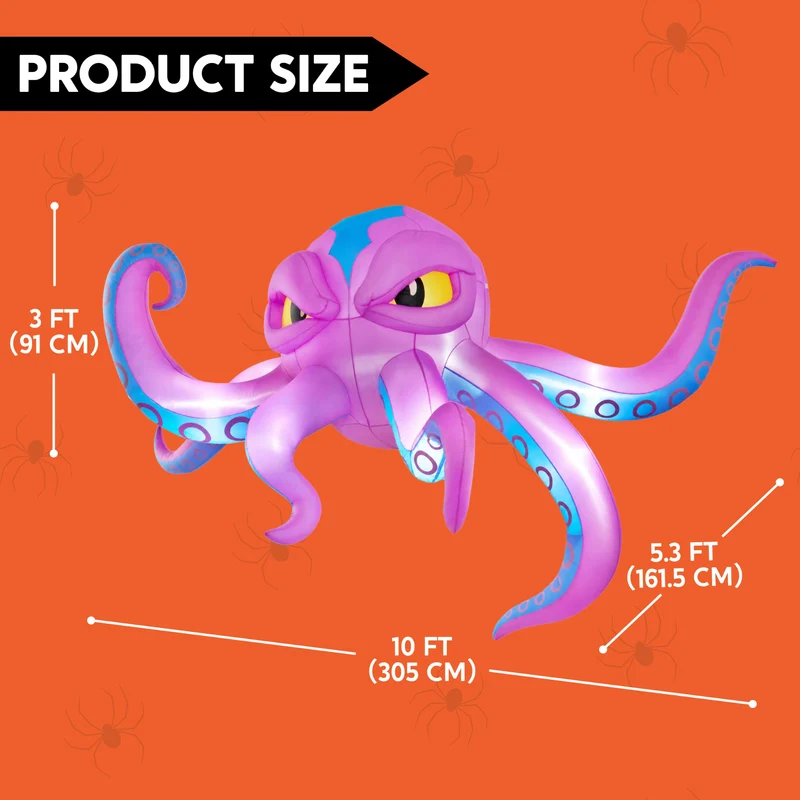 JOYIN 10 FT Inflatable Rooftop Octopus - LED Light Up Halloween Decor