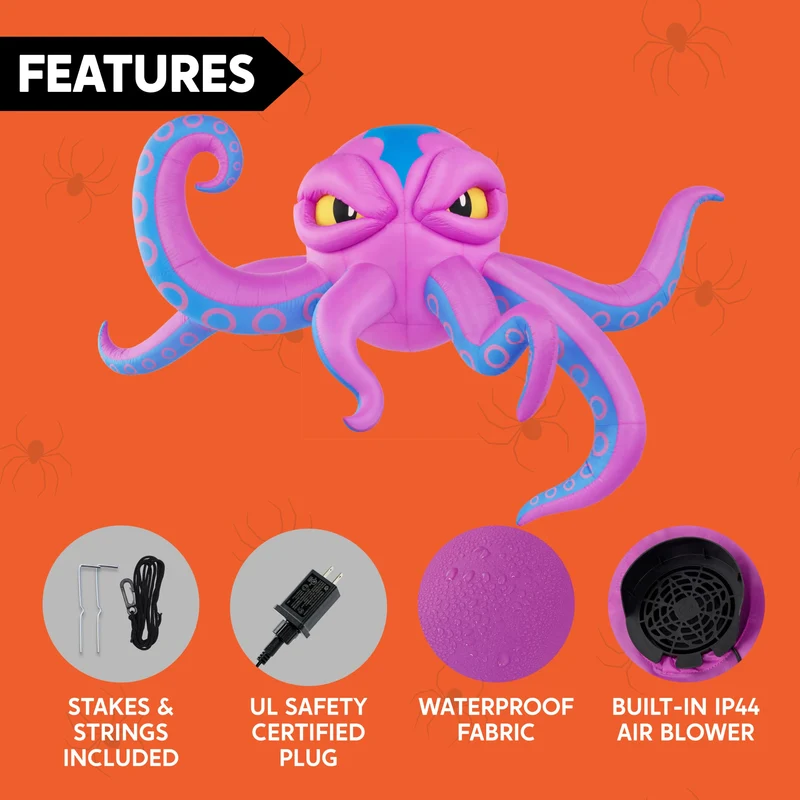 JOYIN 10 FT Inflatable Rooftop Octopus - LED Light Up Halloween Decor