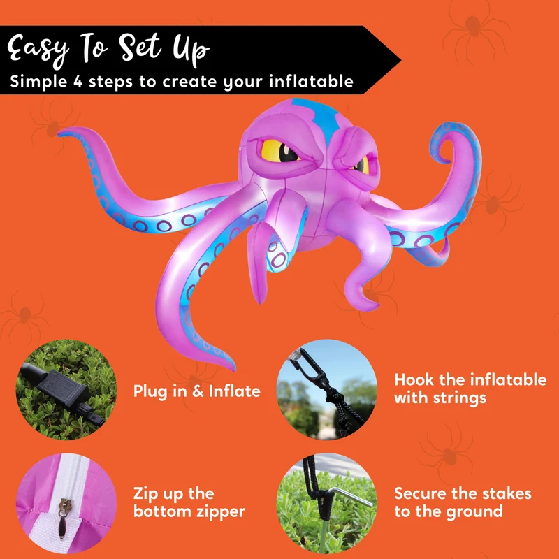 JOYIN 10 FT Inflatable Rooftop Octopus - LED Light Up Halloween Decor