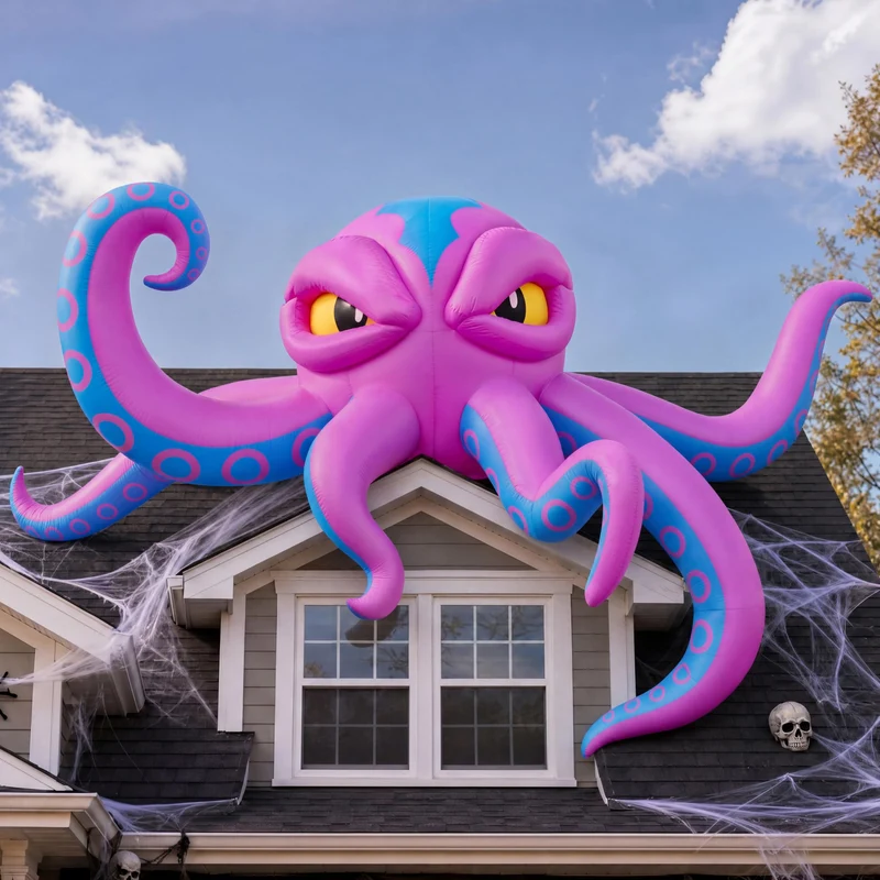 JOYIN 10 FT Inflatable Rooftop Octopus - LED Light Up Halloween Decor