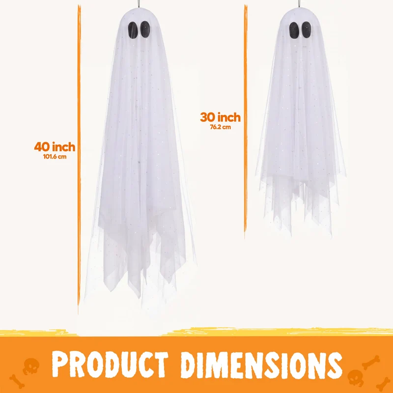 JOYIN 3 PCS Light Up Hanging Ghosts - Warm White LED Halloween Decor