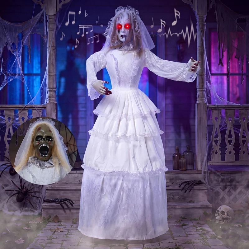 JOYIN 67" Animatronic Bride - 180° Twisting Head Jump Scare Halloween Prop