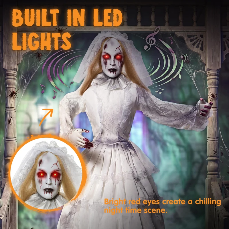 JOYIN 67" Animatronic Bride - 180° Twisting Head Jump Scare Halloween Prop