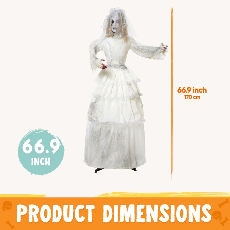 JOYIN 67" Animatronic Bride - 180° Twisting Head Jump Scare Halloween Prop