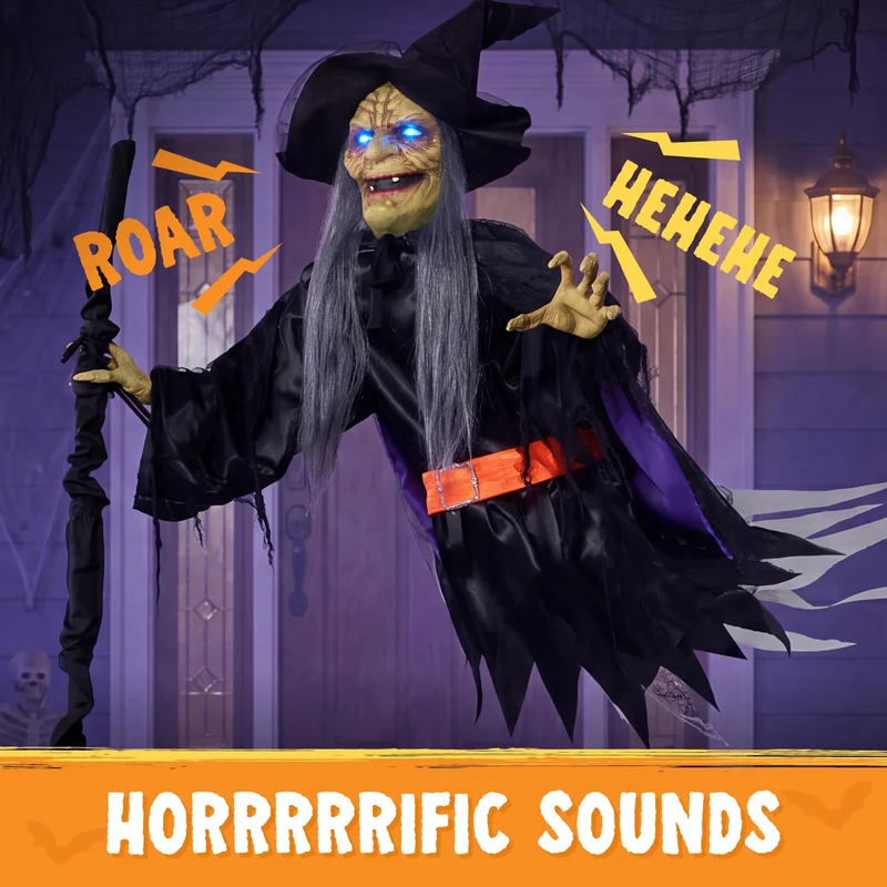 JOYIN Sound Activated Flying Witch - Life-Size Halloween Outdoor Decor