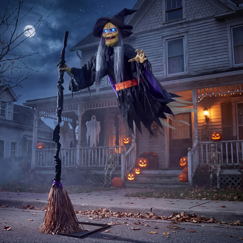 JOYIN Sound Activated Flying Witch - Life-Size Halloween Outdoor Decor