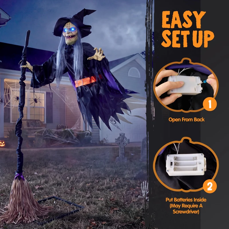 JOYIN Sound Activated Flying Witch - Life-Size Halloween Outdoor Decor