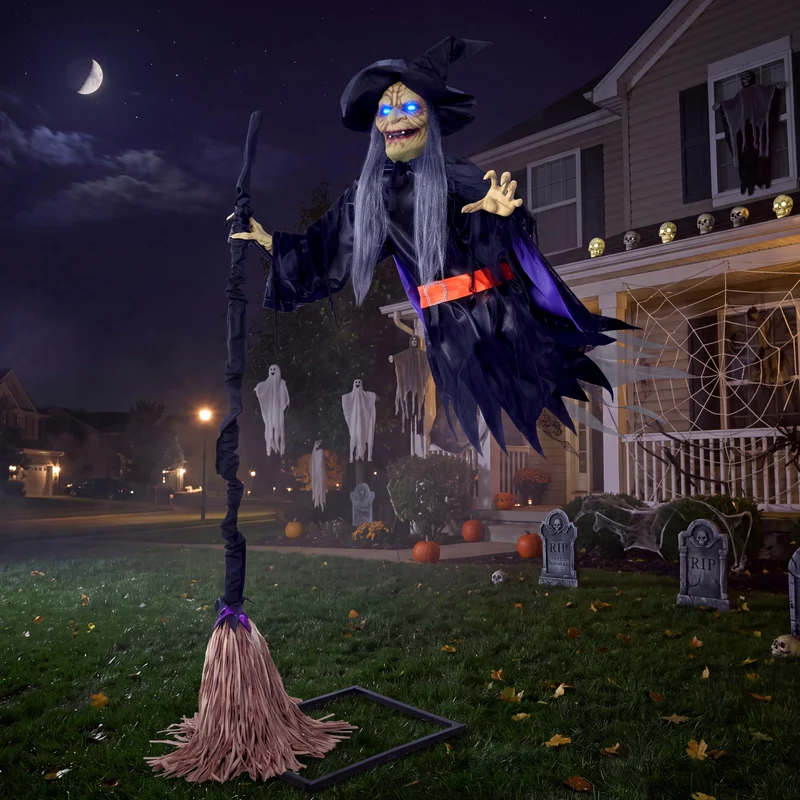 JOYIN Sound Activated Flying Witch - Life-Size Halloween Outdoor Decor