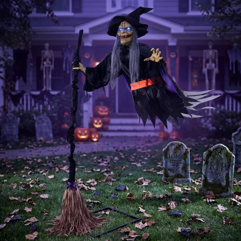 JOYIN Sound Activated Flying Witch - Life-Size Halloween Outdoor Decor