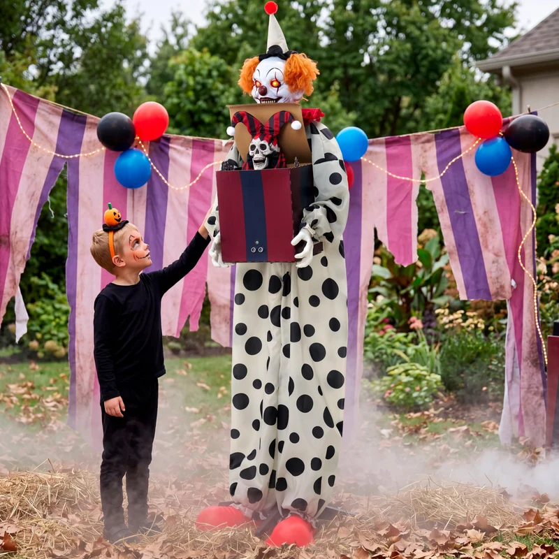 JOYIN 67" Animatronic Clown with Pop-Up Box - Motion Activated Halloween Prop