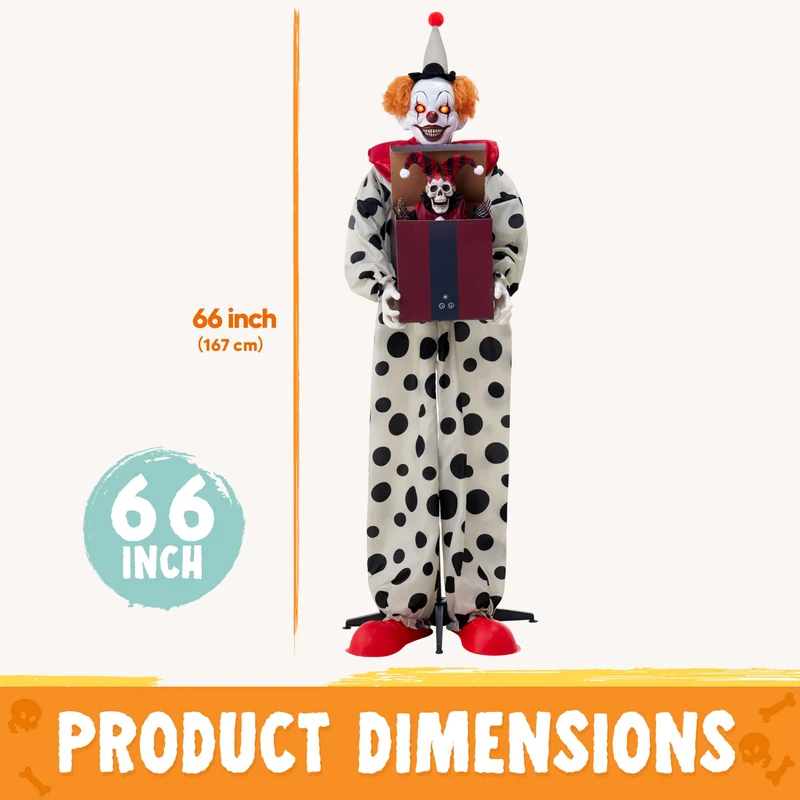 JOYIN 67" Animatronic Clown with Pop-Up Box - Motion Activated Halloween Prop