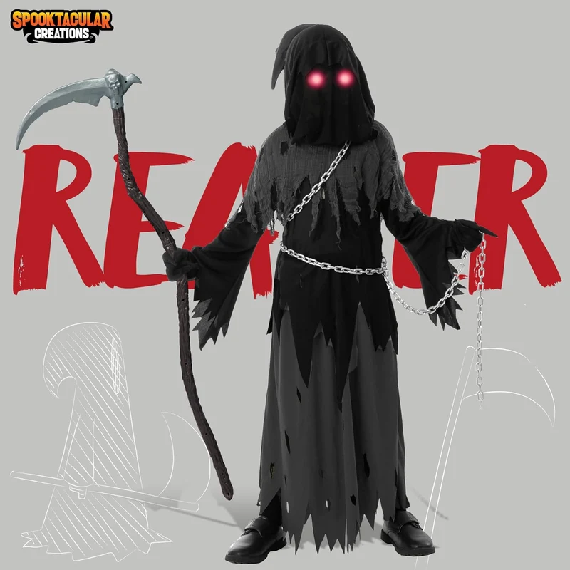 JOYIN Glowing Eyes Grim Reaper Halloween Costume for Kids