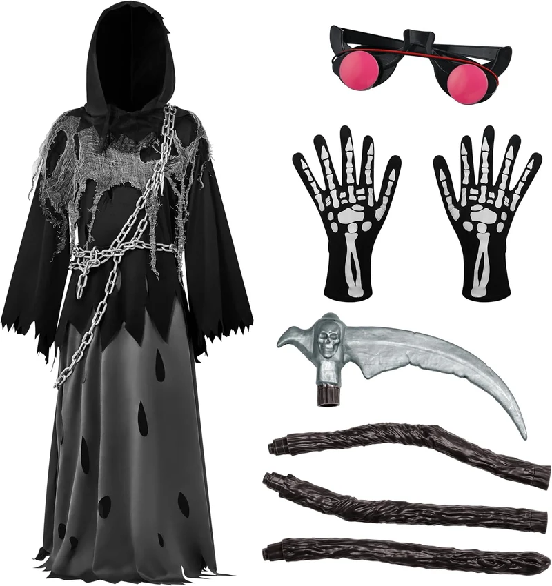 JOYIN Glowing Eyes Grim Reaper Halloween Costume for Kids