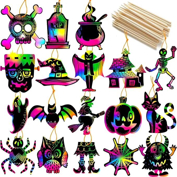 JOYIN 36 PCS Halloween Scratch Paper Art - 18 Designs for Kids Age 3+