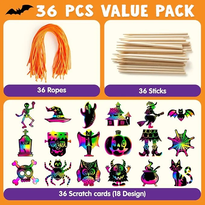 JOYIN 36 PCS Halloween Scratch Paper Art - 18 Designs for Kids Age 3+