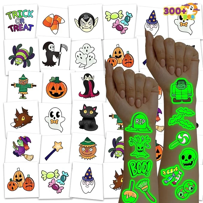 JOYIN 306 PCS Halloween Glow Temporary Tattoos - 42 Designs for Kids