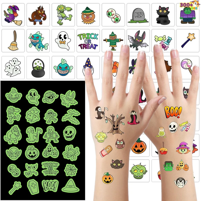 JOYIN 306 PCS Halloween Glow Temporary Tattoos - 42 Designs for Kids