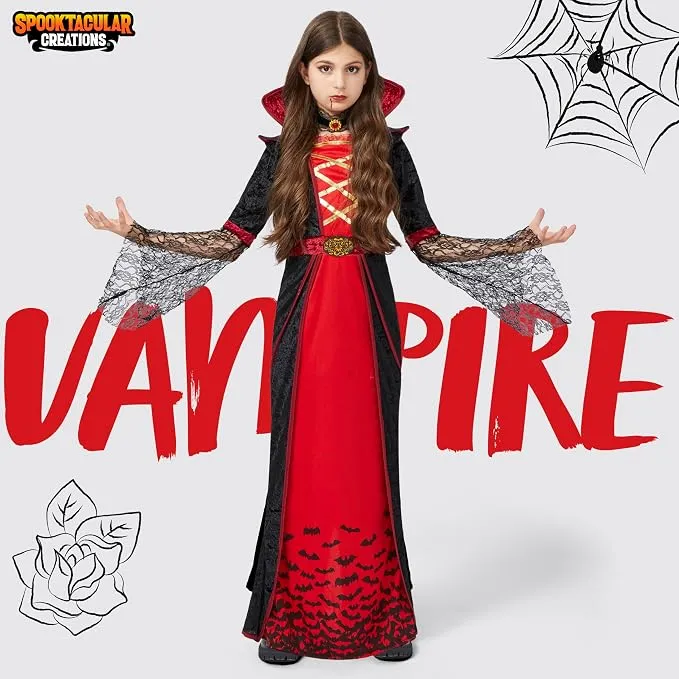 JOYIN Girls Royal Vampire Costume - Deluxe Gothic Victorian Vampiress Set