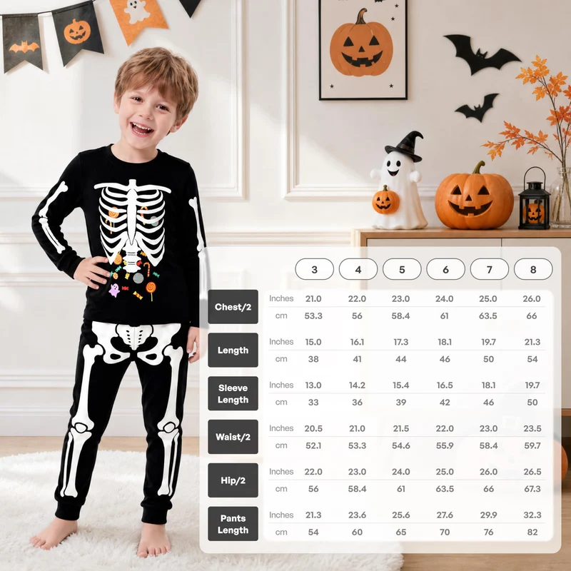 Giggling Getup Kids Skeleton Pajamas - Glow in the Dark 100% Cotton for 3T-8Y