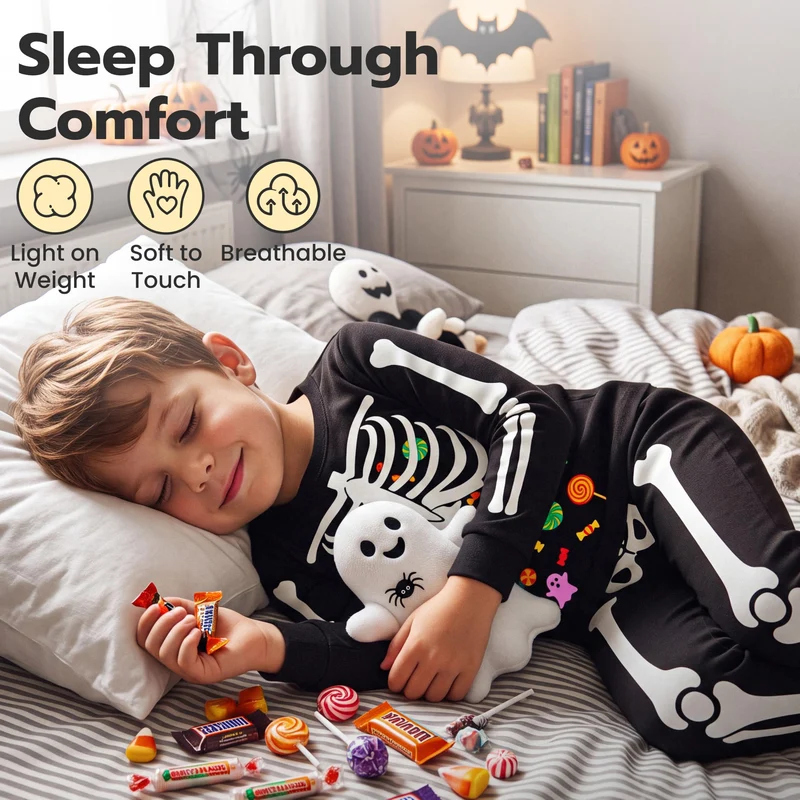 Giggling Getup Kids Skeleton Pajamas - Glow in the Dark 100% Cotton for 3T-8Y