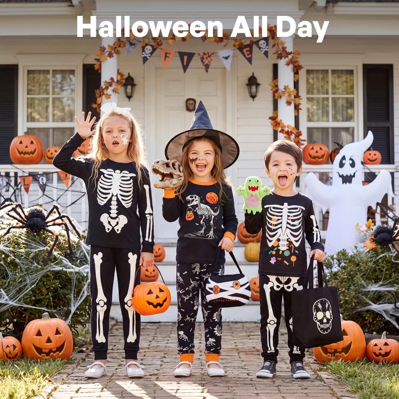 Giggling Getup Kids Skeleton Pajamas - Glow in the Dark 100% Cotton for 3T-8Y