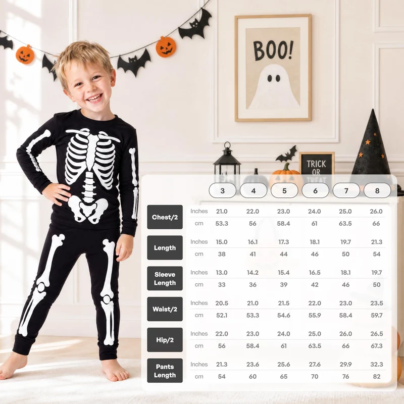 Giggling Getup Kids Skeleton Pajamas - Glow in the Dark 100% Cotton for 3T-8Y