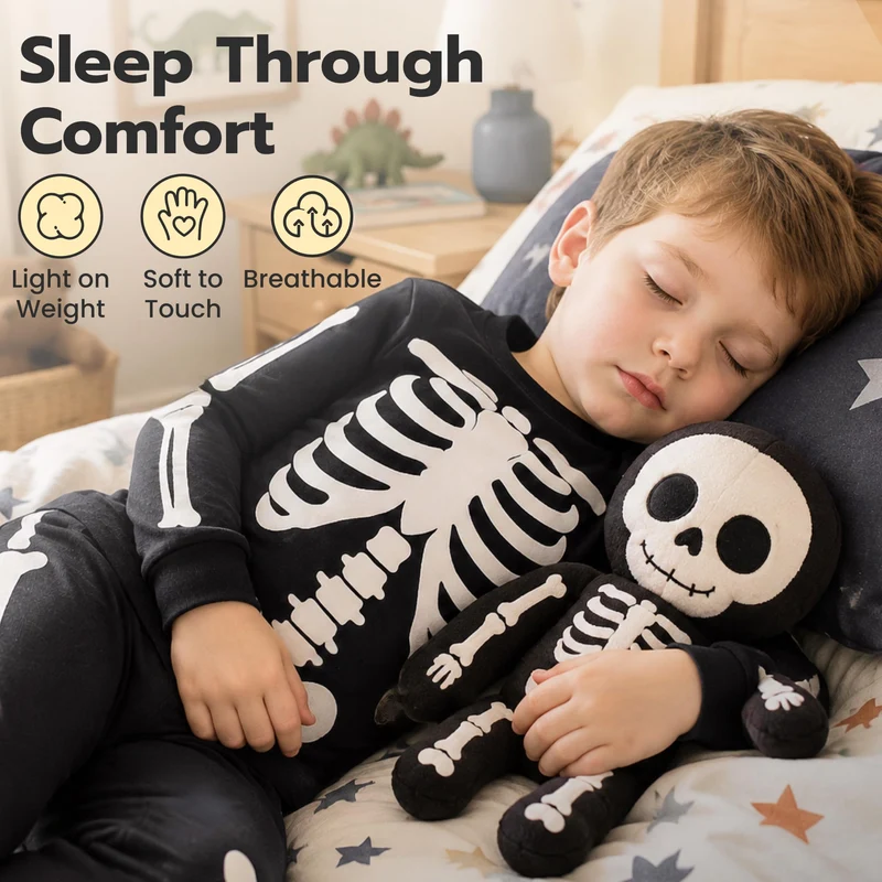 Giggling Getup Kids Skeleton Pajamas - Glow in the Dark 100% Cotton for 3T-8Y