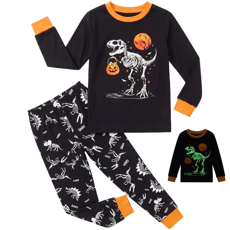 Giggling Getup Kids Skeleton Pajamas - Glow in the Dark 100% Cotton for 3T-8Y