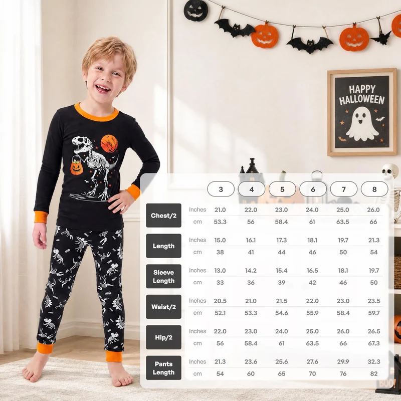 Giggling Getup Kids Skeleton Pajamas - Glow in the Dark 100% Cotton for 3T-8Y