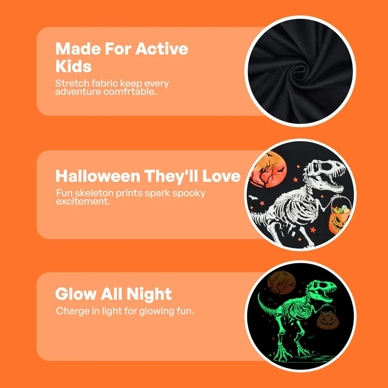Giggling Getup Kids Skeleton Pajamas - Glow in the Dark 100% Cotton for 3T-8Y