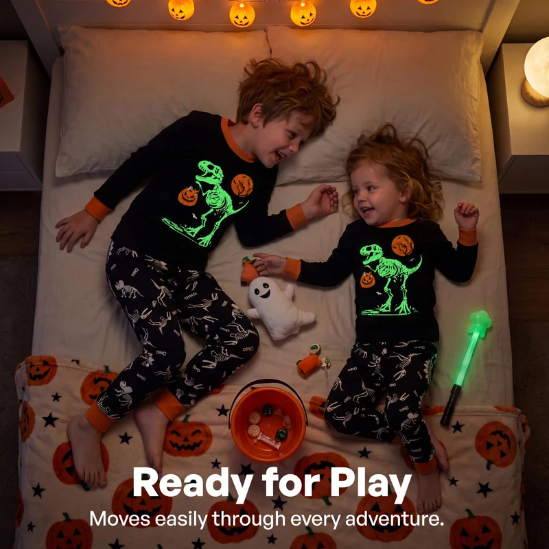 Giggling Getup Kids Skeleton Pajamas - Glow in the Dark 100% Cotton for 3T-8Y