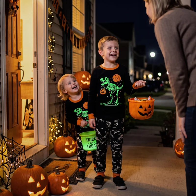 Giggling Getup Kids Skeleton Pajamas - Glow in the Dark 100% Cotton for 3T-8Y
