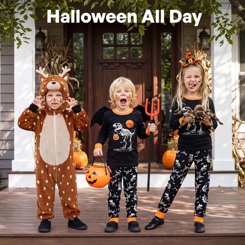 Giggling Getup Kids Skeleton Pajamas - Glow in the Dark 100% Cotton for 3T-8Y