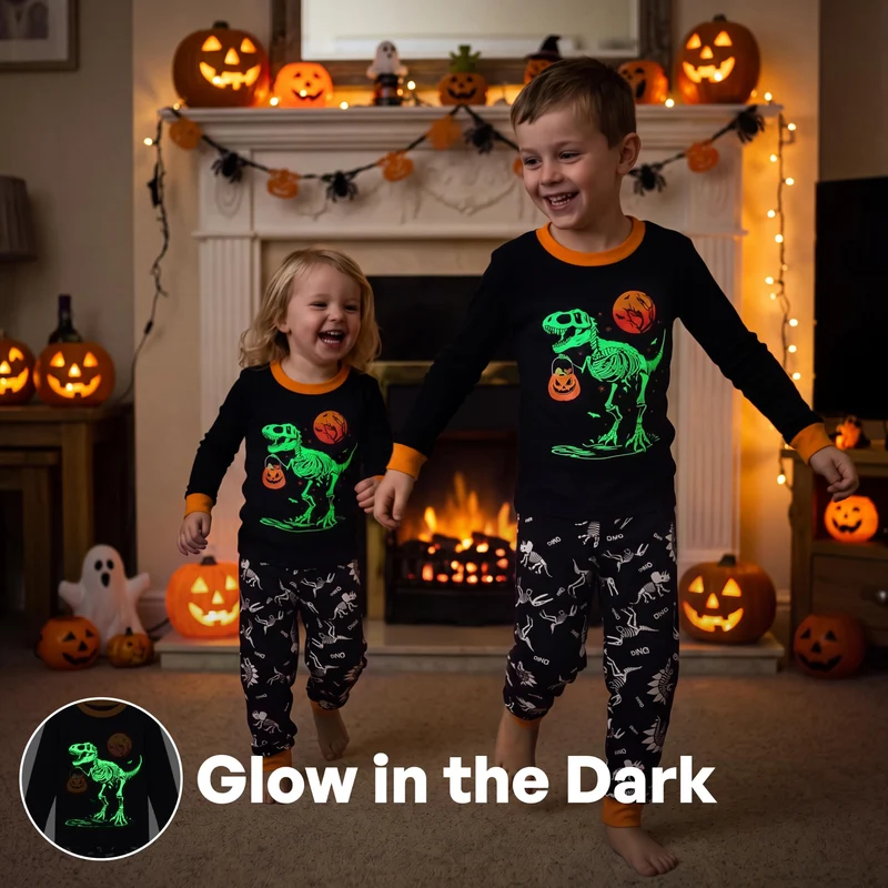 Giggling Getup Kids Skeleton Pajamas - Glow in the Dark 100% Cotton for 3T-8Y