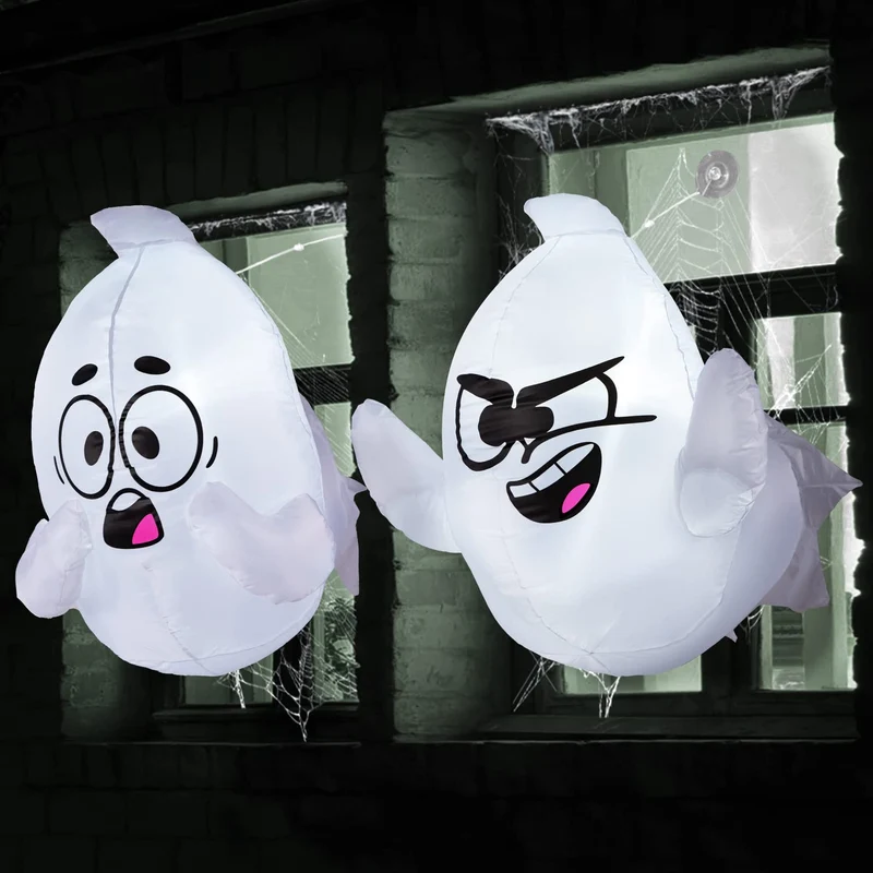 JOYIN 2 Pack 2.6 FT Inflatable Window Ghost - LED Halloween Decor