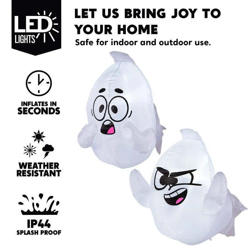 JOYIN 2 Pack 2.6 FT Inflatable Window Ghost - LED Halloween Decor