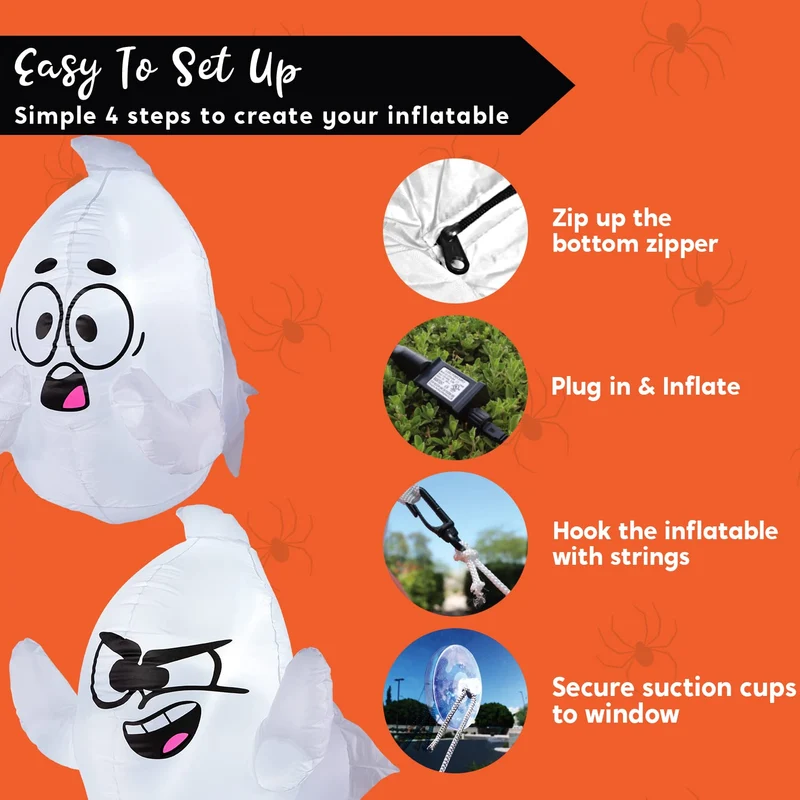 JOYIN 2 Pack 2.6 FT Inflatable Window Ghost - LED Halloween Decor