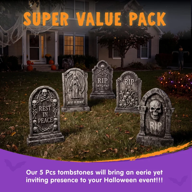 JOYIN 26" 5 PCS Extra Large Flat Tombstones - Halloween Yard Decor
