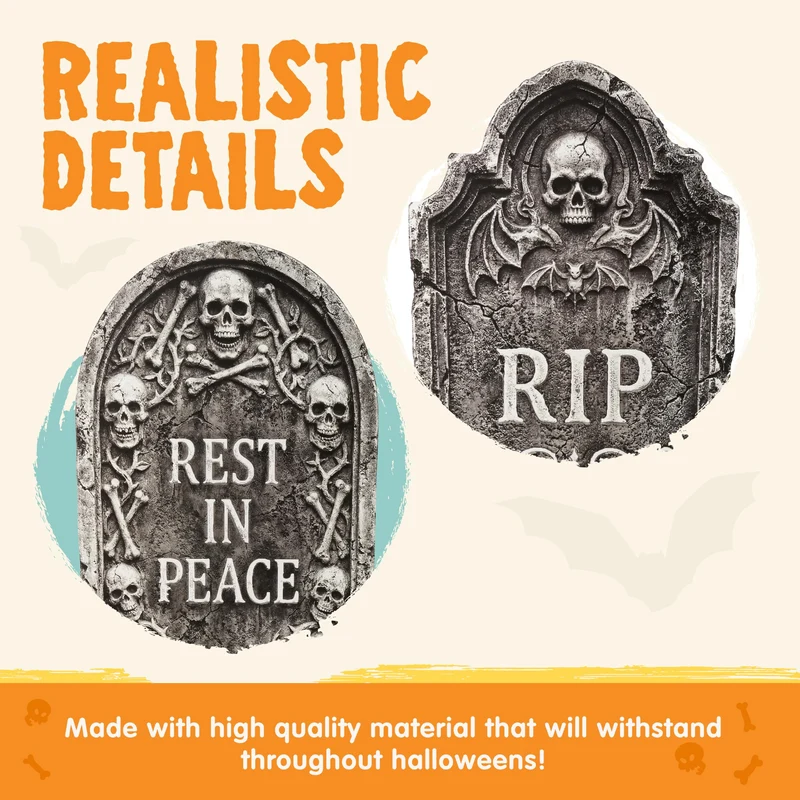 JOYIN 26" 5 PCS Extra Large Flat Tombstones - Halloween Yard Decor