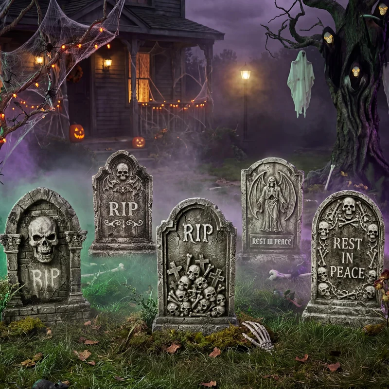 JOYIN 26" 5 PCS Extra Large Flat Tombstones - Halloween Yard Decor