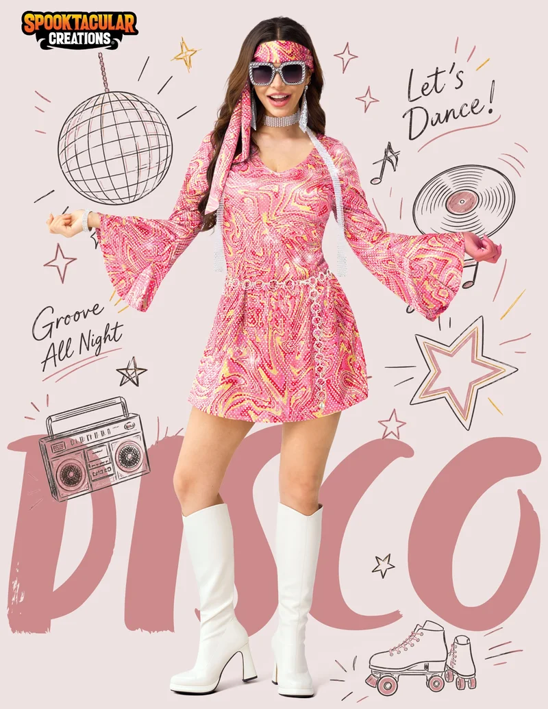 JOYIN 70s Disco Outfit for Women - Halloween Dress & Accessories Set