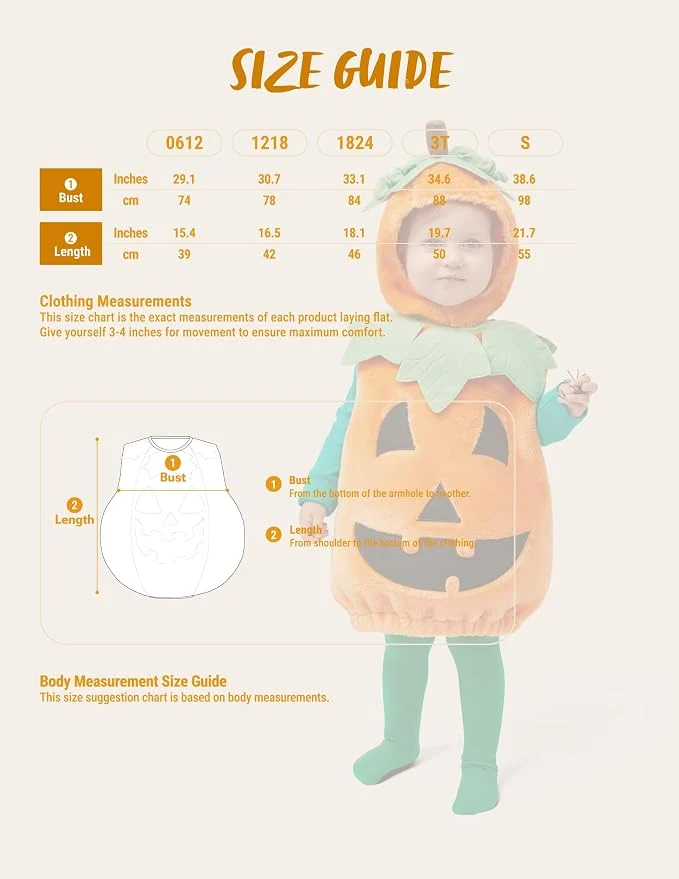 JOYIN Baby Pumpkin Costume with Green Leaves - Toddler Halloween Outfit