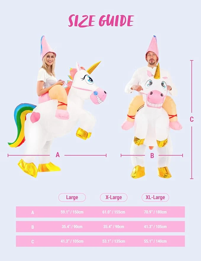JOYIN Adult Inflatable Riding Unicorn Costume - Blow Up Halloween Suit