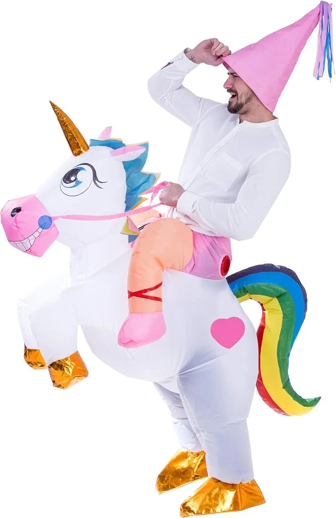 JOYIN Adult Inflatable Riding Unicorn Costume - Blow Up Halloween Suit