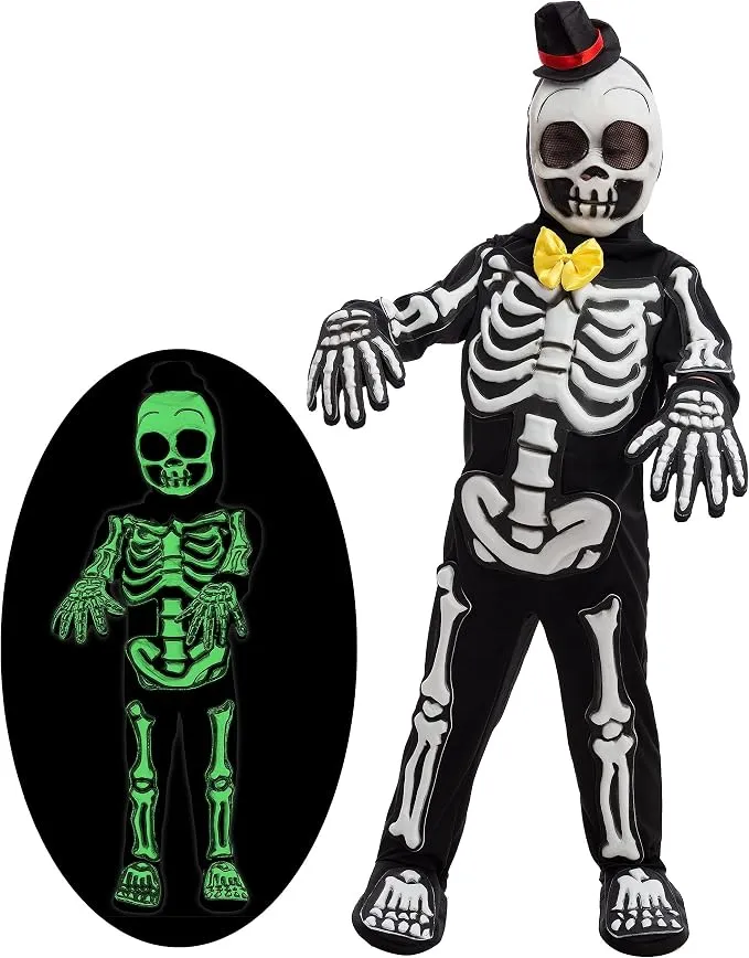 JOYIN Boys Glow in the Dark Skeleton Costume - Kids Halloween Bone Jumpsuit