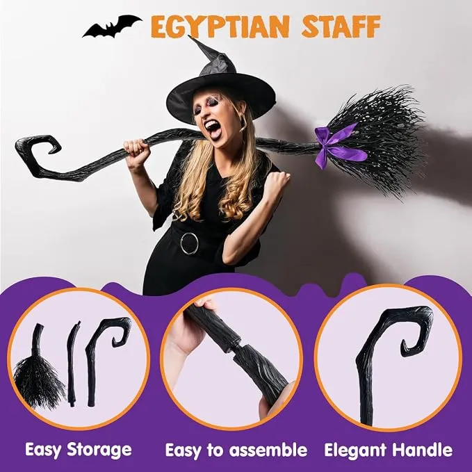 JOYIN 55" Witch Broom with Ribbons - Halloween Costume & Decor Prop